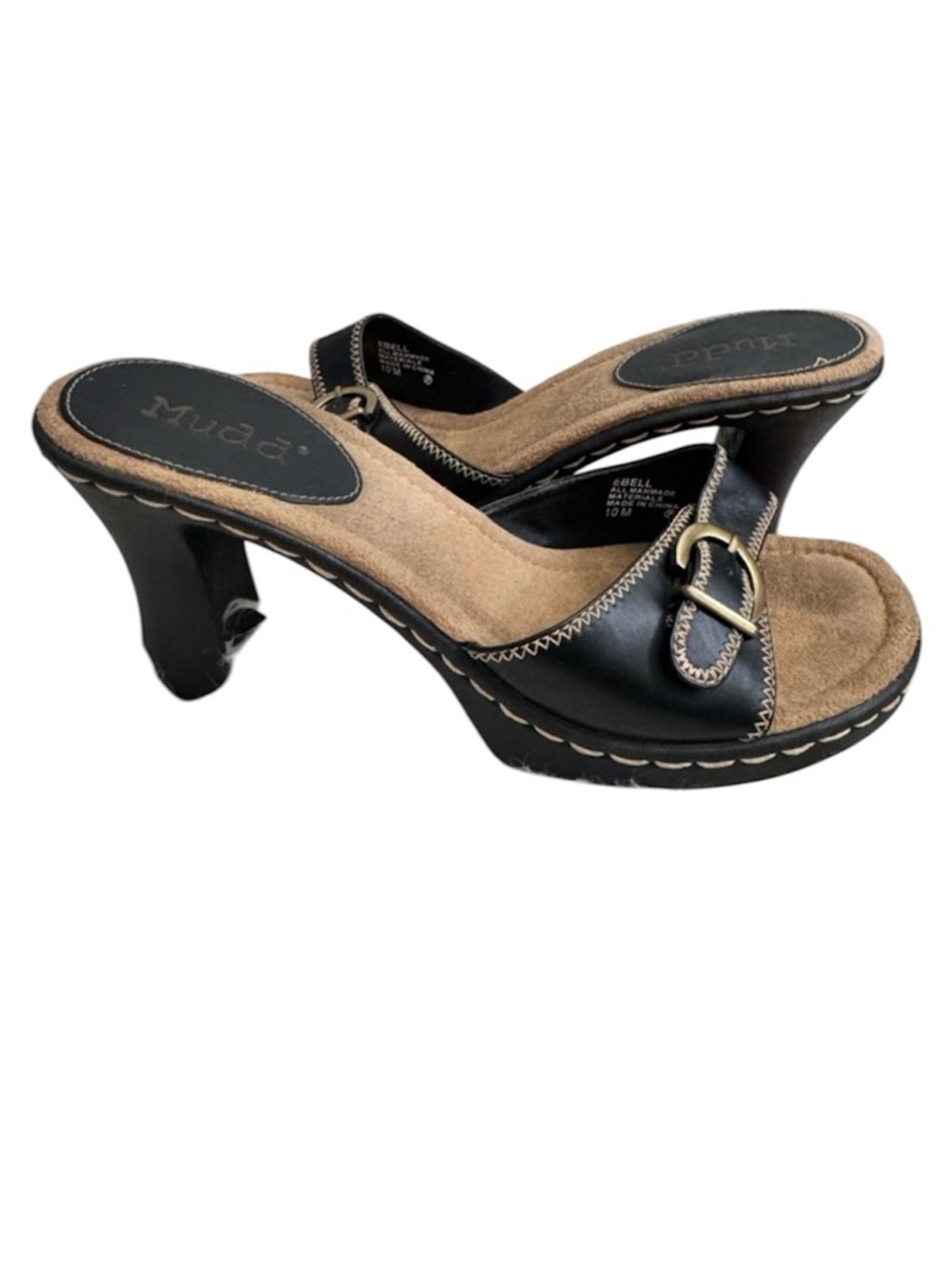Mudd Black and Tan Buckle Heeled Mules  Size 10